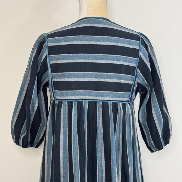 Saint Geraldine Polly Jean Midi Dress Size XS Melbourne Aqua Striped Pockets - Picture 11 of 15
